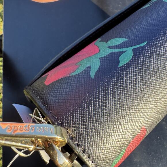 Kate Spade Madison Rose Toss Print Saddle Bag Crossbody Black Multi- NWT - Picture 6 of 12